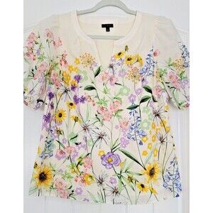 Talbots Women's Split Neck Popover Spectacular Floral SS Lined Blouse S